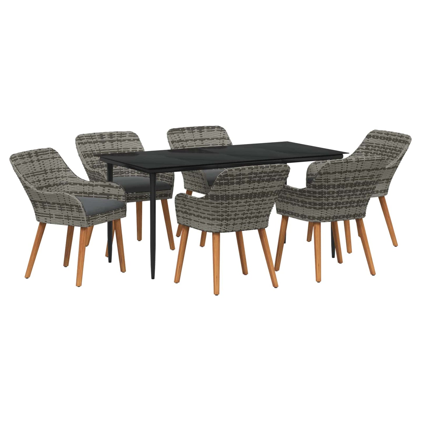 vidaXL Σέτ φαγητού για κήπο με μαξιλάρι 7 pcs Γκρι συνθετικό ρατάν