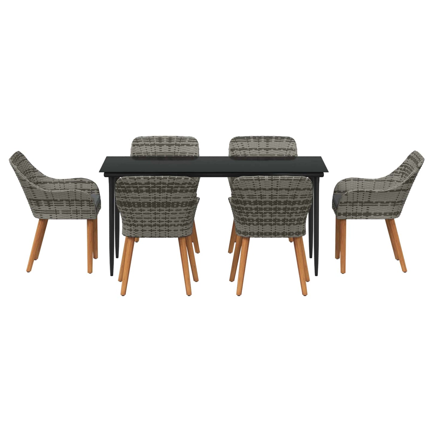 vidaXL Σέτ φαγητού για κήπο με μαξιλάρι 7 pcs Γκρι συνθετικό ρατάν