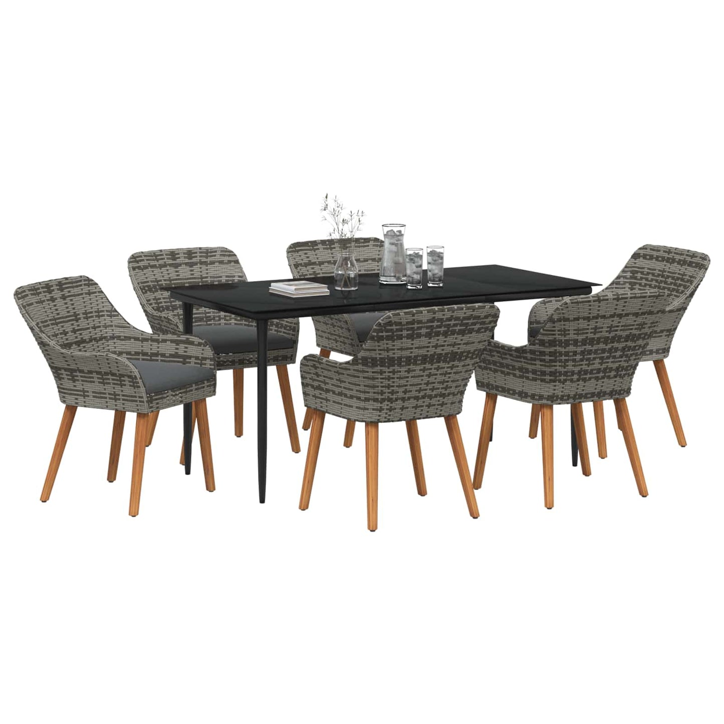 vidaXL Σέτ φαγητού για κήπο με μαξιλάρι 7 pcs Γκρι συνθετικό ρατάν