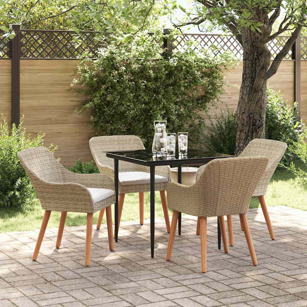 vidaXL Σέτ φαγητού για κήπο με μαξιλάρι 5 pcs Μπεζ συνθετικό ρατάν
