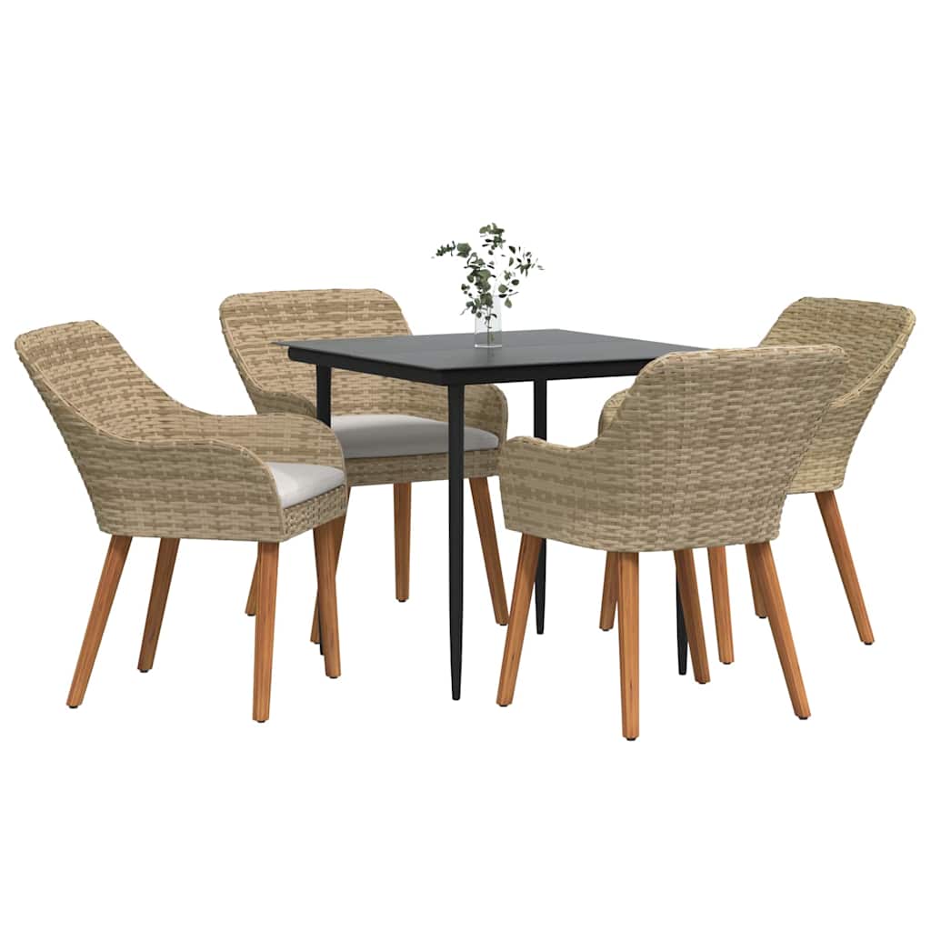 vidaXL Σέτ φαγητού για κήπο με μαξιλάρι 5 pcs Μπεζ συνθετικό ρατάν