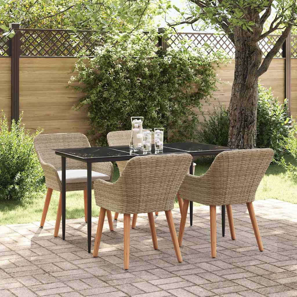 vidaXL Σέτ φαγητού για κήπο με μαξιλάρι 5 pcs Μπεζ συνθετικό ρατάν