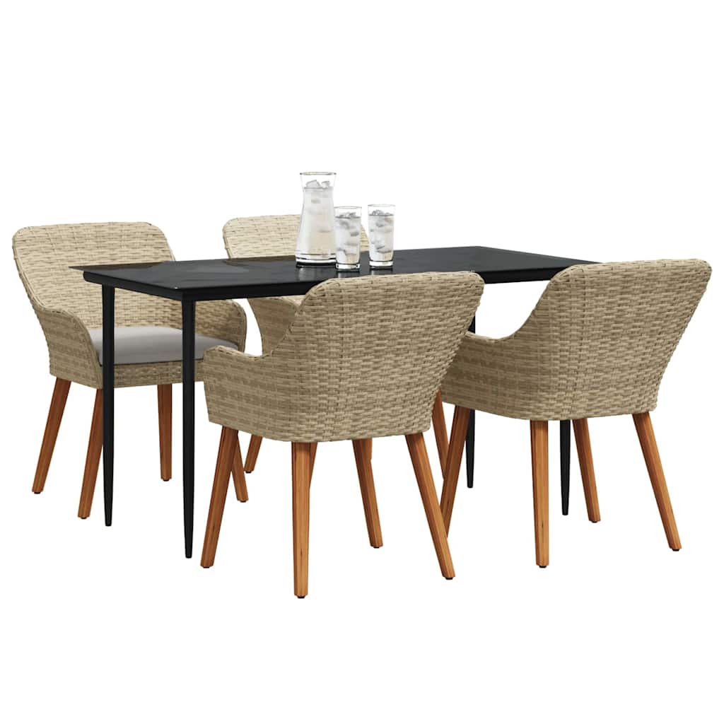 vidaXL Σέτ φαγητού για κήπο με μαξιλάρι 5 pcs Μπεζ συνθετικό ρατάν