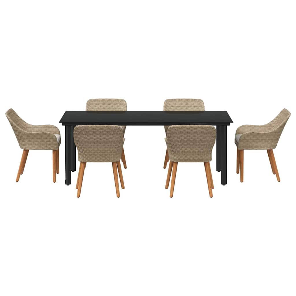 vidaXL Σετ τραπεζαρίας κήπου 7 τμχ Μπεζ Πολυ Ρατάν