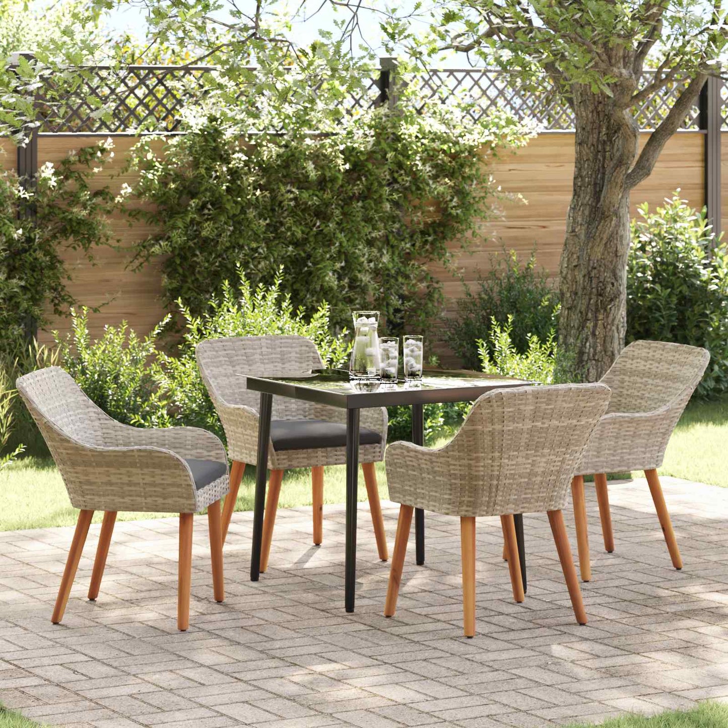 vidaXL Σέτ φαγητού για κήπο 5 pcs Ανοιχτό γκρι συνθετικό ρατάν