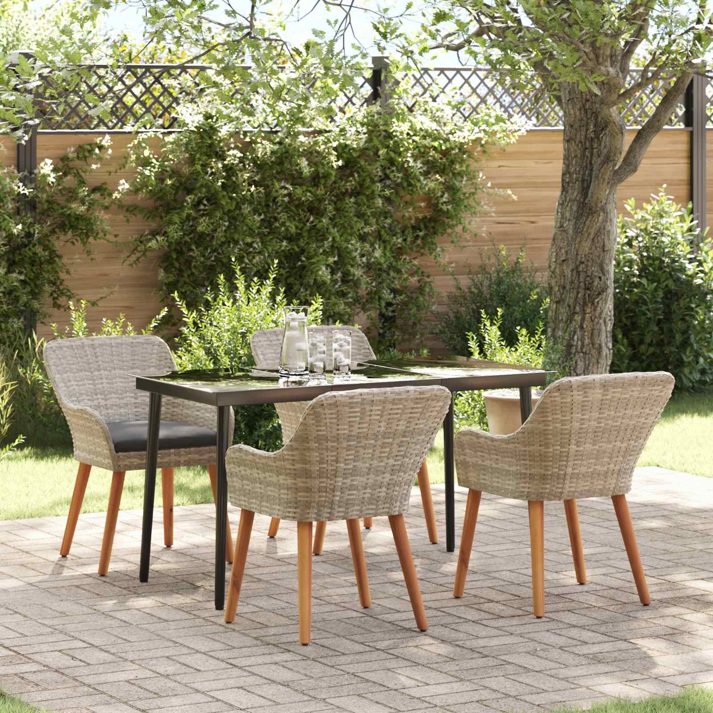 vidaXL Σέτ φαγητού για κήπο 5 pcs Ανοιχτό γκρι συνθετικό ρατάν