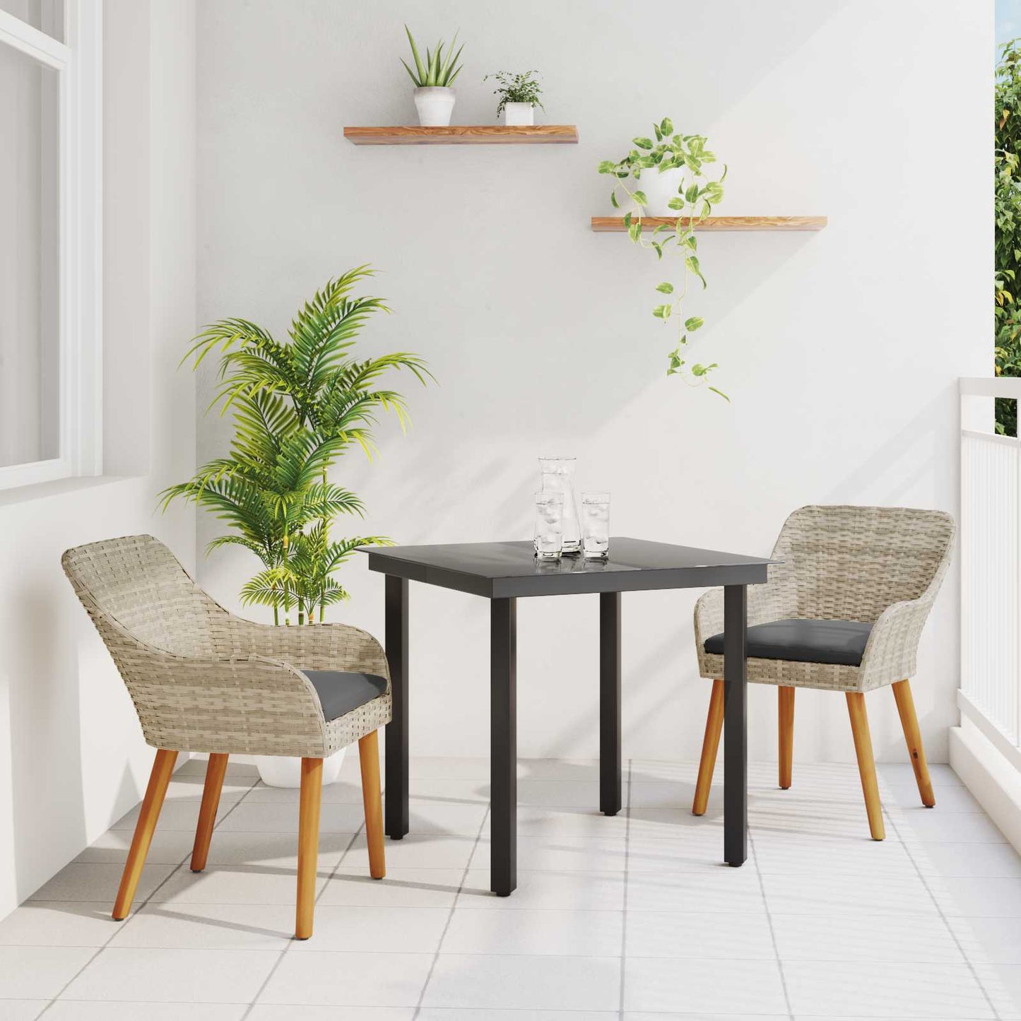 vidaXL Σέτ φαγητού για κήπο 3 pcs Ανοιχτό γκρι συνθετικό ρατάν