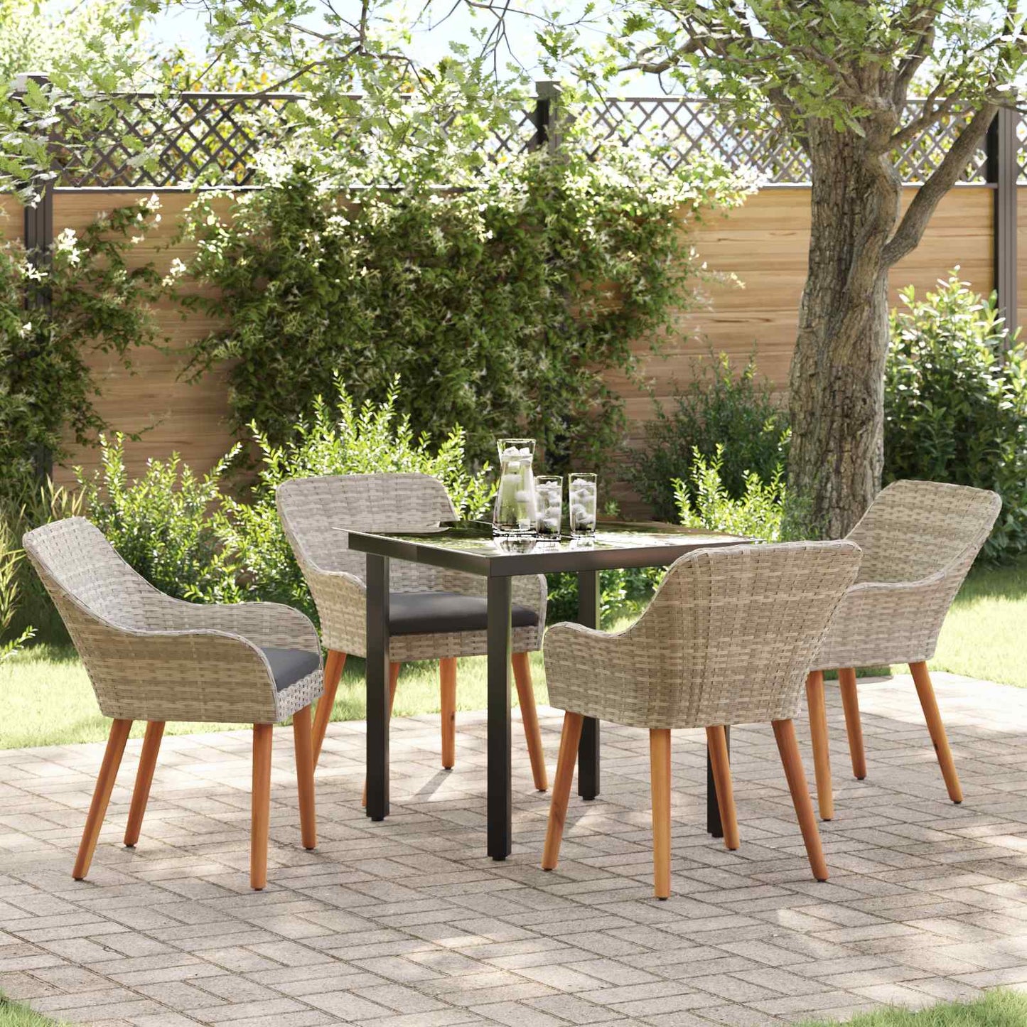 vidaXL Σέτ φαγητού για κήπο 5 pcs Ανοιχτό γκρι συνθετικό ρατάν