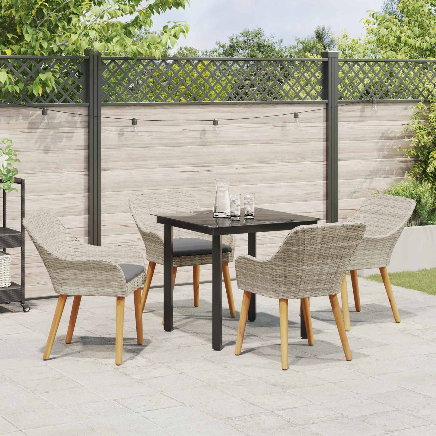 vidaXL Σέτ φαγητού για κήπο 5 pcs Ανοιχτό γκρι συνθετικό ρατάν