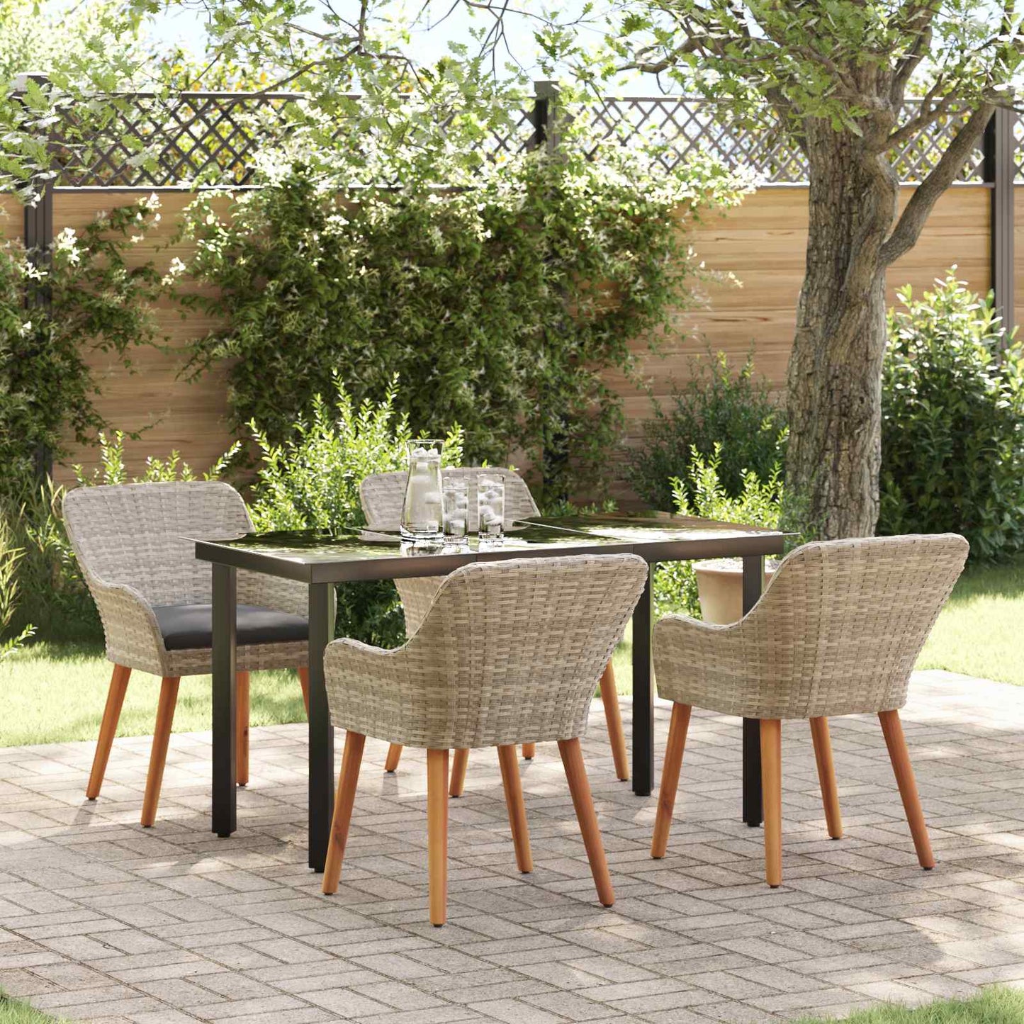 vidaXL Σέτ φαγητού για κήπο 5 pcs Ανοιχτό γκρι συνθετικό ρατάν