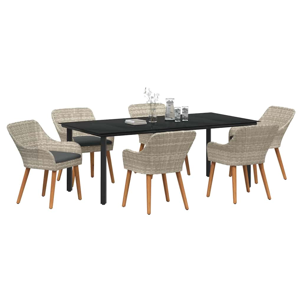 vidaXL Σέτ φαγητού για κήπο 7 pcs Ανοιχτό γκρι συνθετικό ρατάν