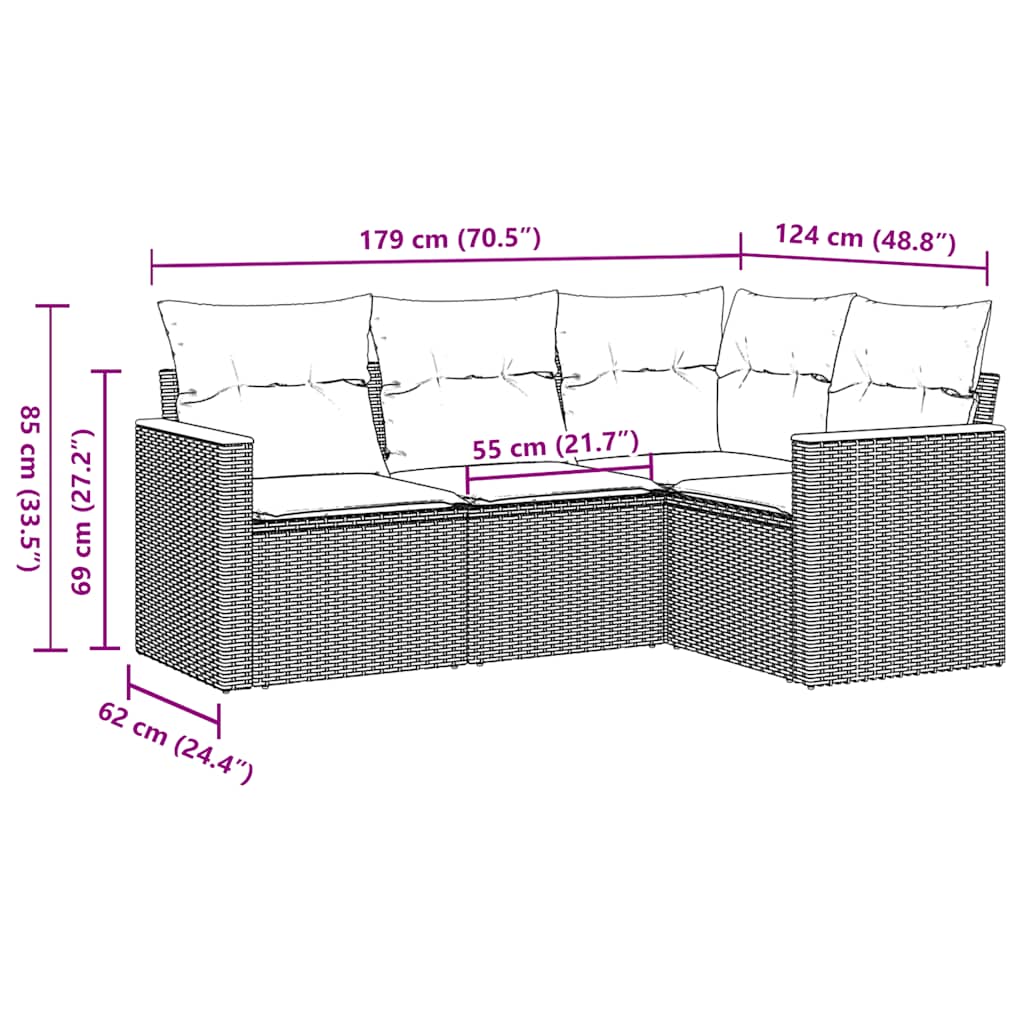 vidaXL Σαλόνι Κήπου Σετ 4 Τεμαχίων με Μαξιλάρια Μαύρο Συνθετικό Ρατάν