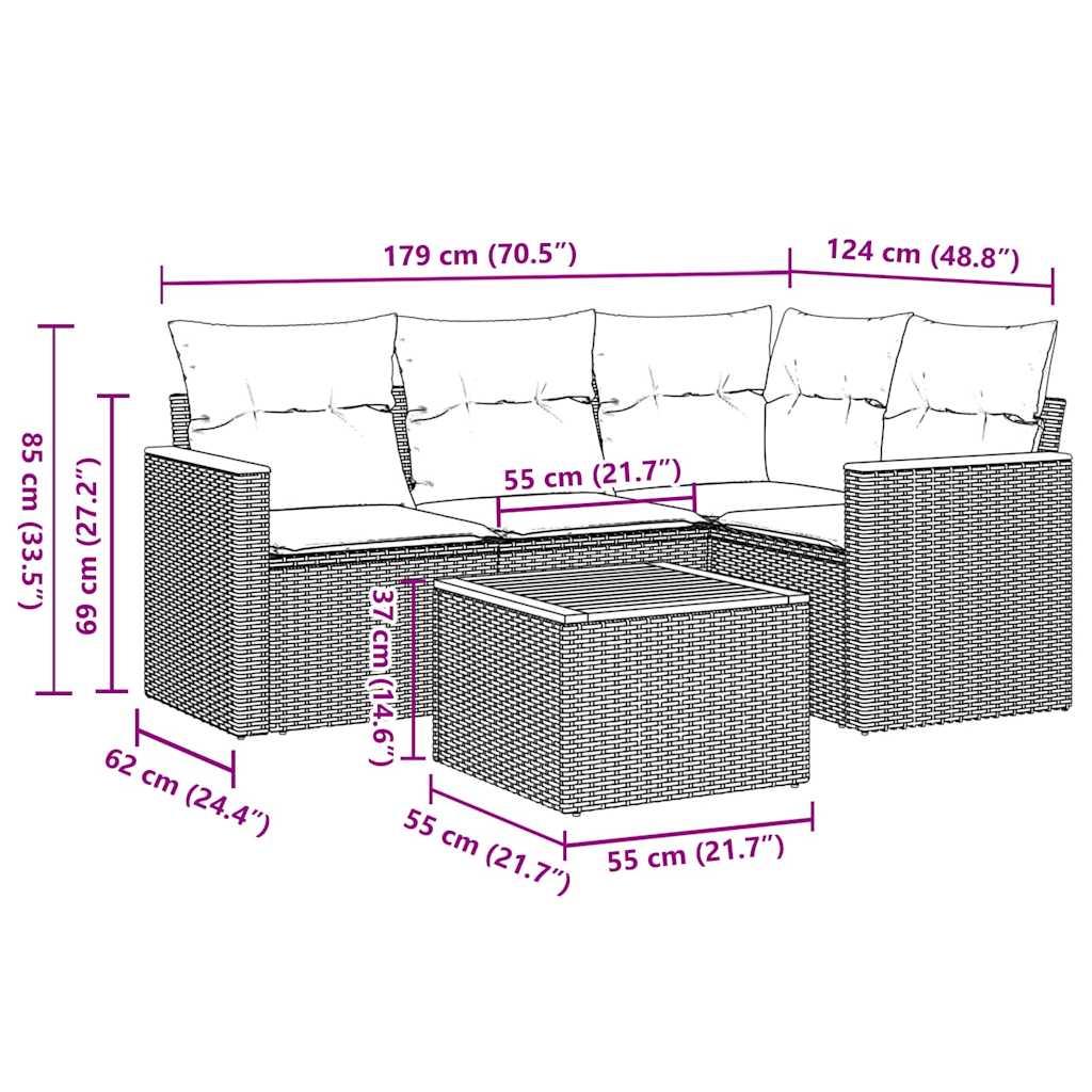 vidaXL Σετ Καναπέ Κήπου 5 Τεμαχίων Μαύρο Συνθετικό Ρατάν με Μαξιλάρια
