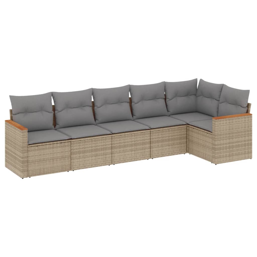 vidaXL Σετ Καναπέ Κήπου 6 τεμ. Μπεζ Συνθετικό Ρατάν με Μαξιλάρια