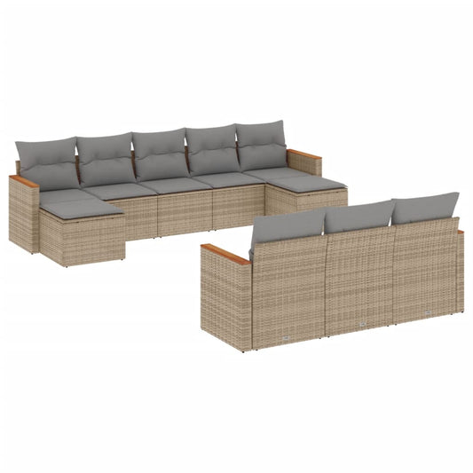 vidaXL Σετ Καναπέ Κήπου 10 τεμ. Μπεζ Συνθετικό Ρατάν με Μαξιλάρια