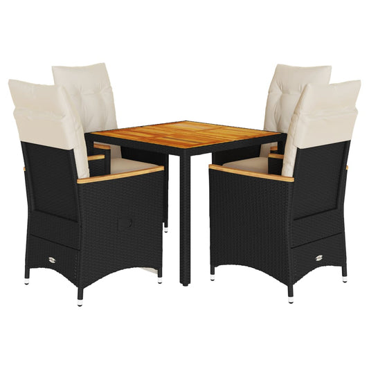 vidaXL Σετ Τραπεζαρίας Κήπου 5 Τεμαχίων Μαύρο Συνθ. Ρατάν με Μαξιλάρια