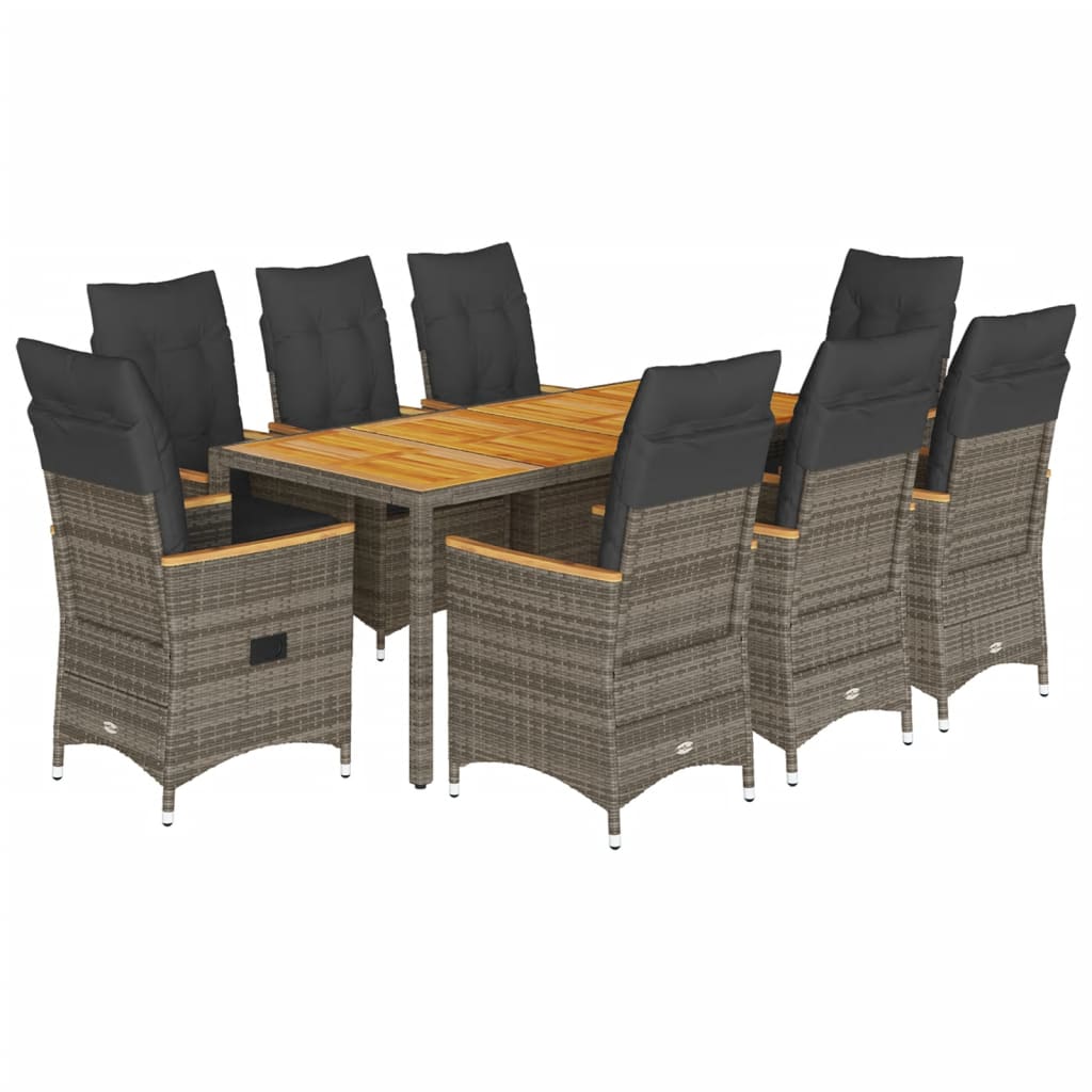 vidaXL Σετ Τραπεζαρίας Κήπου 9 τεμ. Γκρι Συνθ. Ρατάν με Μαξιλάρια