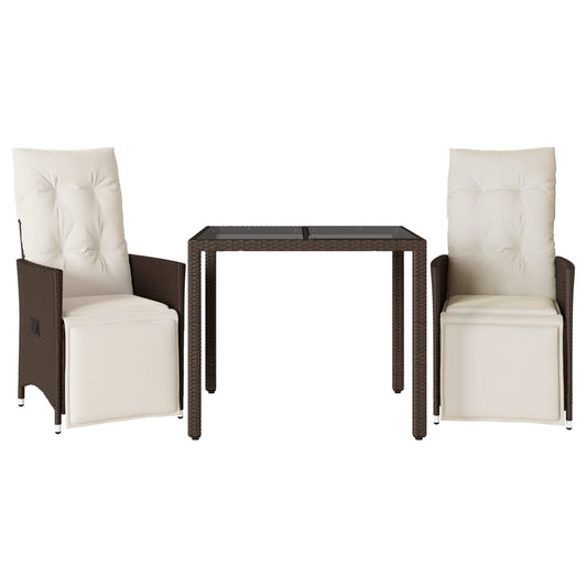 vidaXL Σετ Επίπλων Μπιστρό Κήπου 3 τεμ. Καφέ Συνθ. Ρατάν με Μαξιλάρια