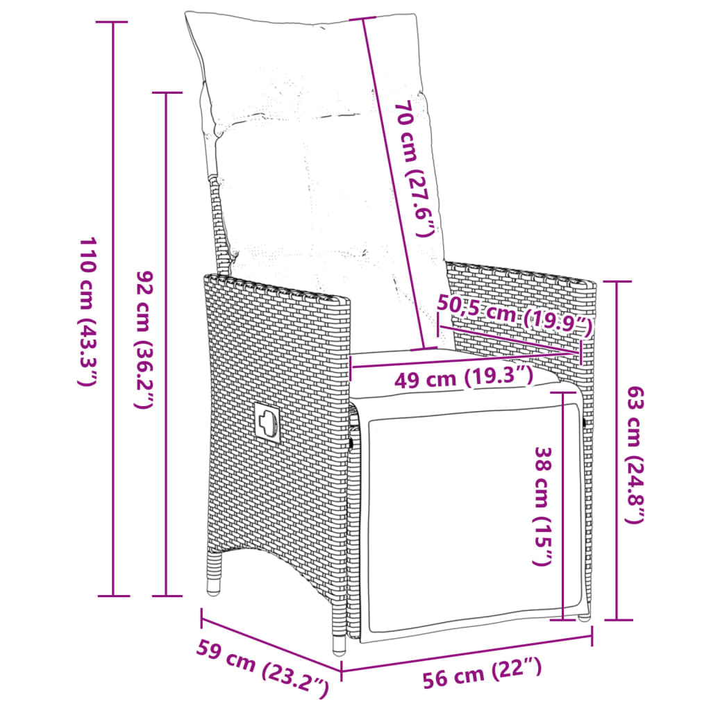 vidaXL Σετ Επίπλων Μπιστρό Κήπου 9 τεμ. Καφέ Συνθ. Ρατάν με Μαξιλάρια
