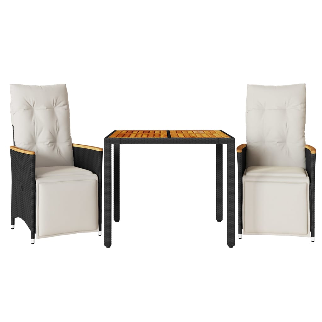 vidaXL Σετ Επίπλων Bistro Κήπου 3 τεμ Μαύρο Συνθετ. Ρατάν με Μαξιλάρια