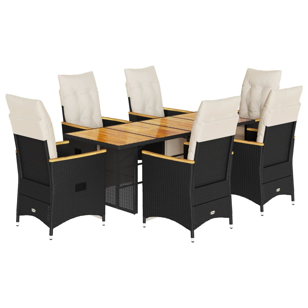 vidaXL Σετ Επίπλων Bistro Κήπου 7 τεμ Μαύρο Συνθετ. Ρατάν με Μαξιλάρια