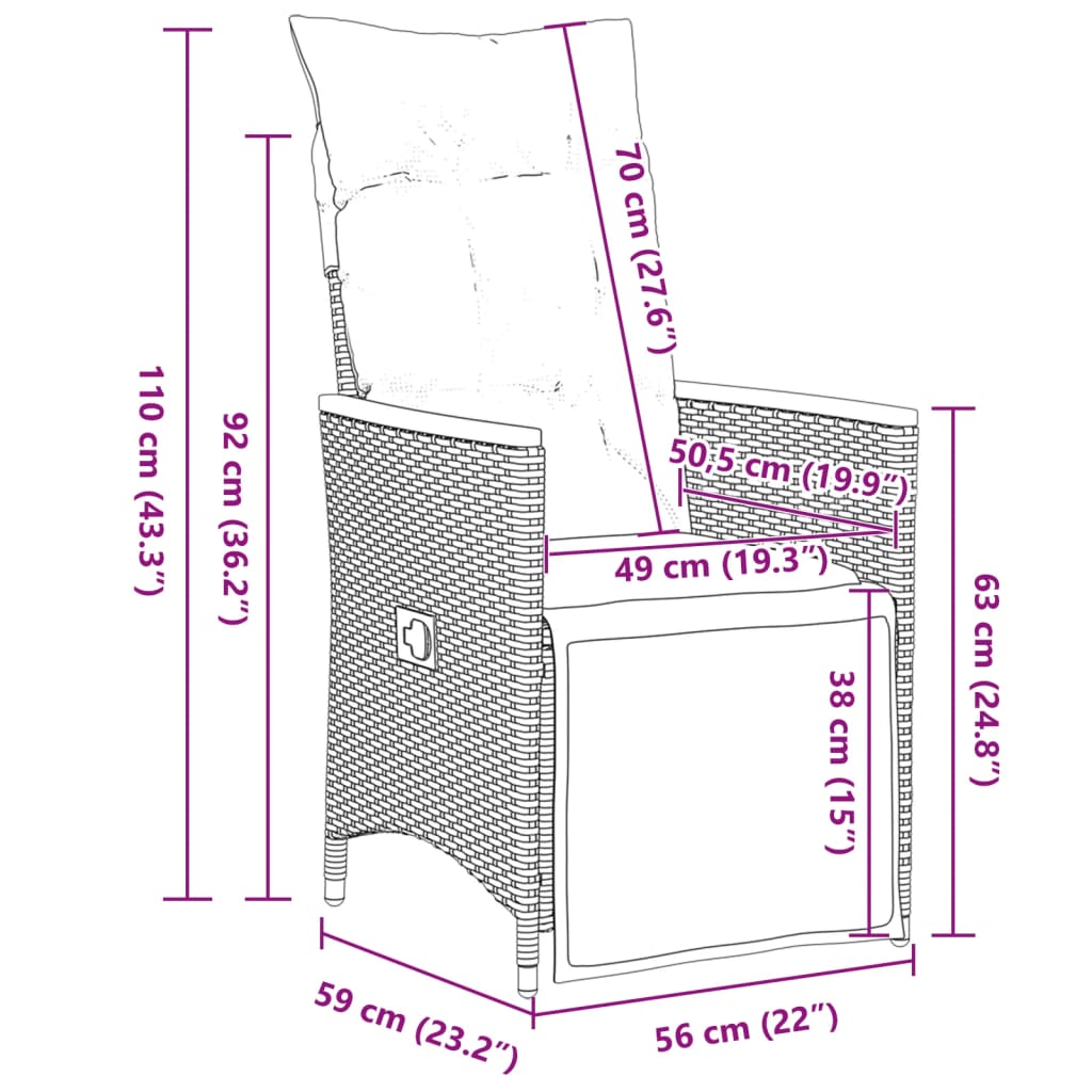 vidaXL Σετ Επίπλων Bistro Κήπου 7 τεμ. Γκρι Συνθετ. Ρατάν με Μαξιλάρια