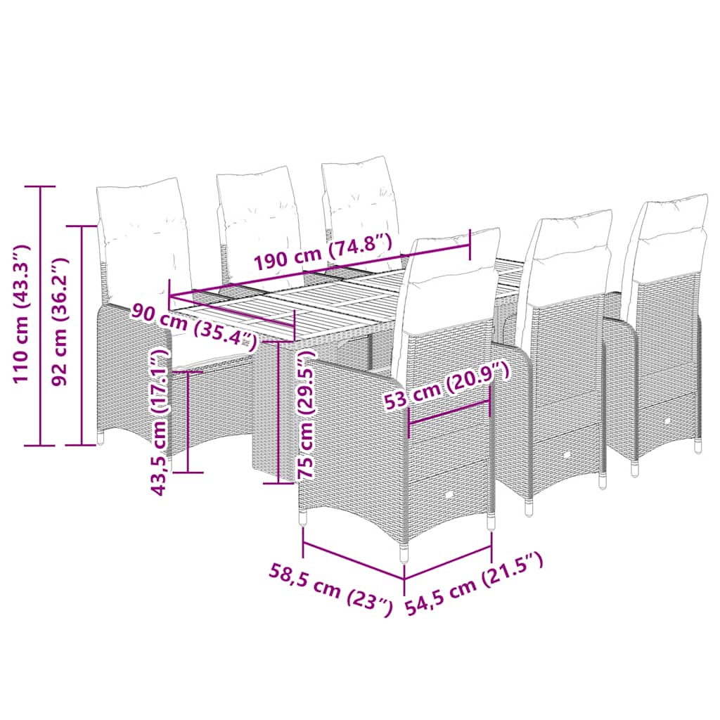 vidaXL Σετ Επίπλων Bistro Κήπου 7 τεμ. Γκρι Συνθετ. Ρατάν με Μαξιλάρια
