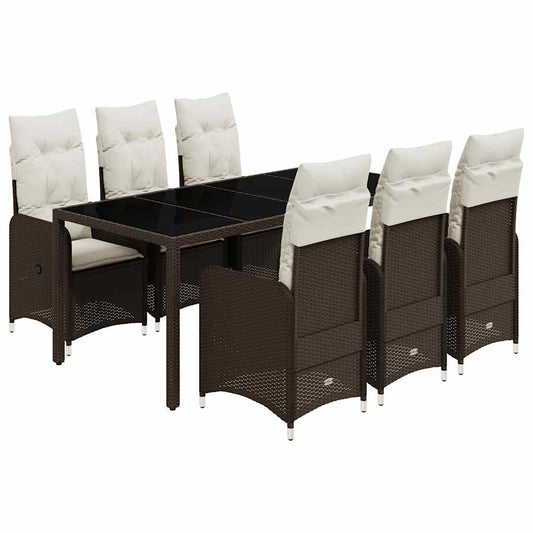vidaXL Σετ Επίπλων Μπιστρό Κήπου 7 τεμ. Καφέ Συνθ. Ρατάν με Μαξιλάρια