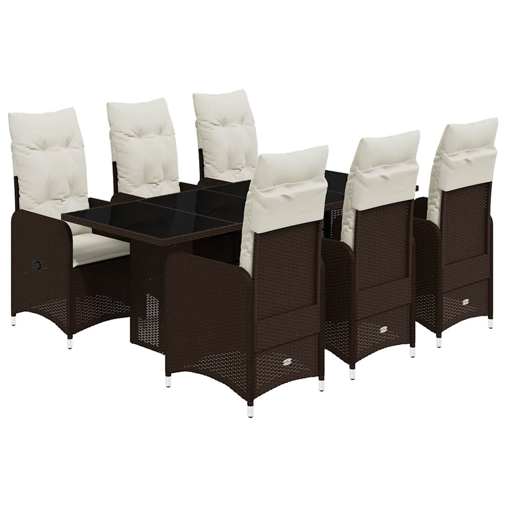 vidaXL Σετ Επίπλων Μπιστρό Κήπου 7 τεμ. Καφέ Συνθ. Ρατάν με Μαξιλάρια