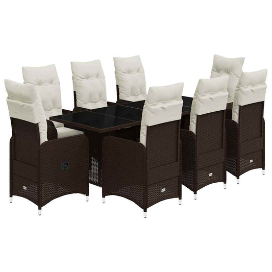 vidaXL Σετ Επίπλων Μπιστρό Κήπου 9 τεμ. Καφέ Συνθ. Ρατάν με Μαξιλάρια