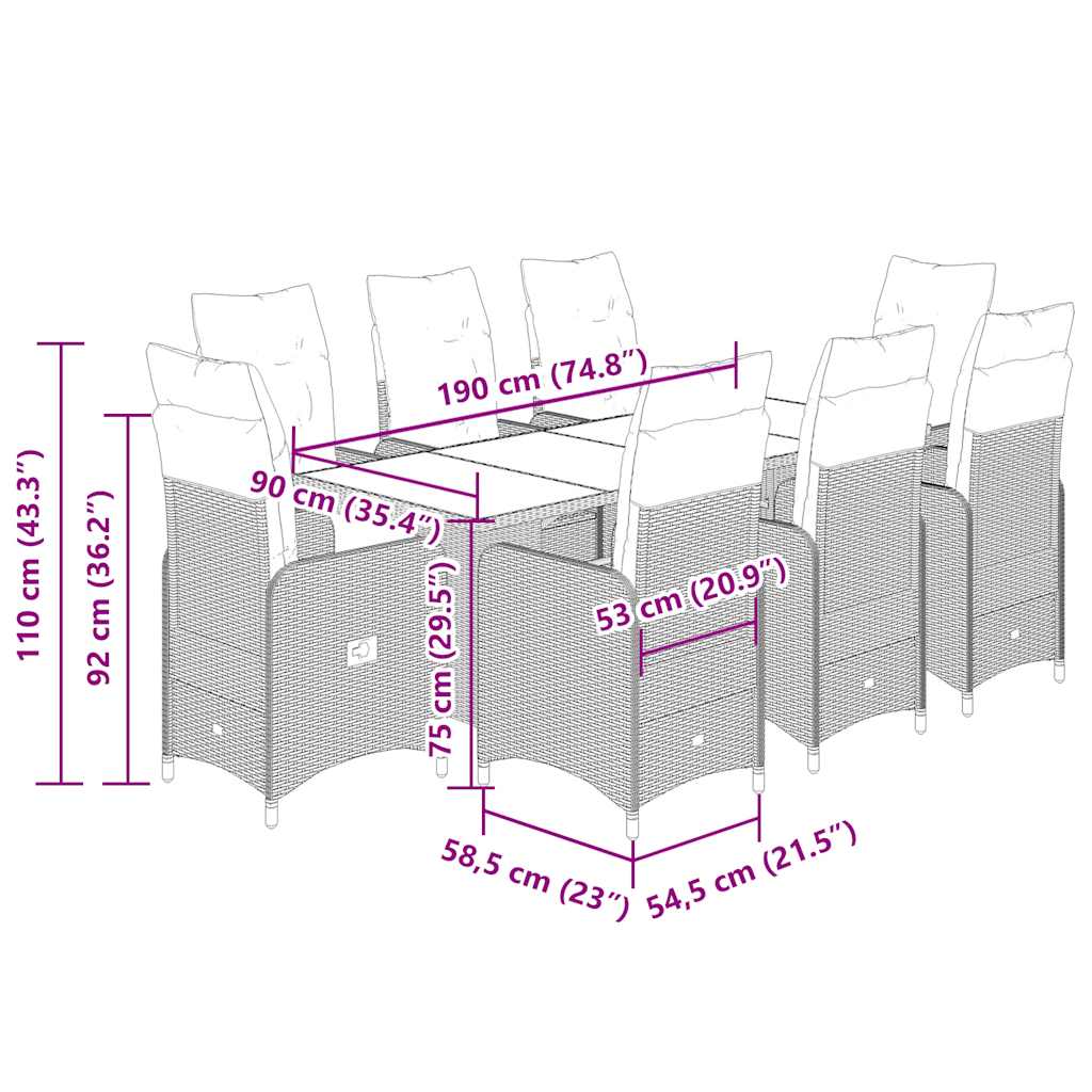 vidaXL Σετ Επίπλων Bistro Κήπου 9 τεμ. Μπεζ Συνθετ. Ρατάν με Μαξιλάρια