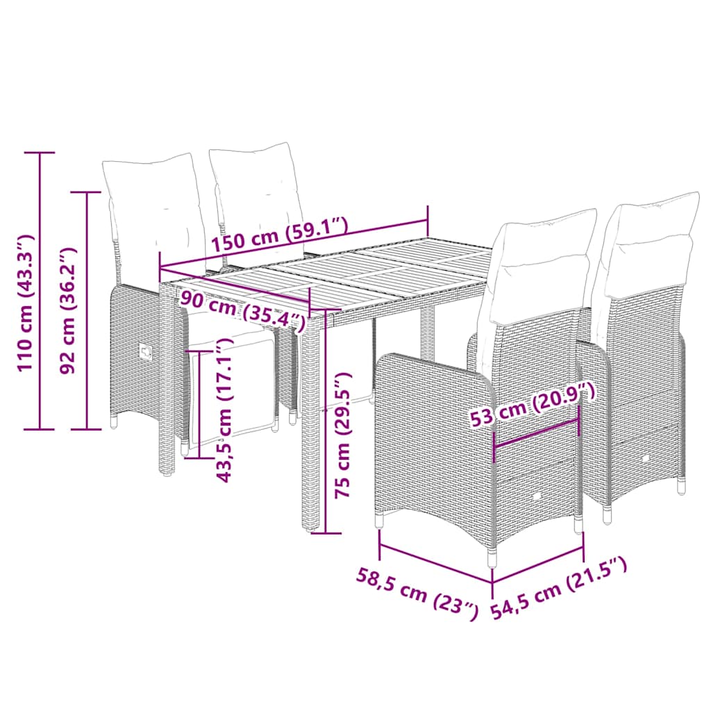 vidaXL Σετ Επίπλων Bistro Κήπου 5 τεμ Μαύρο Συνθετ. Ρατάν με Μαξιλάρια