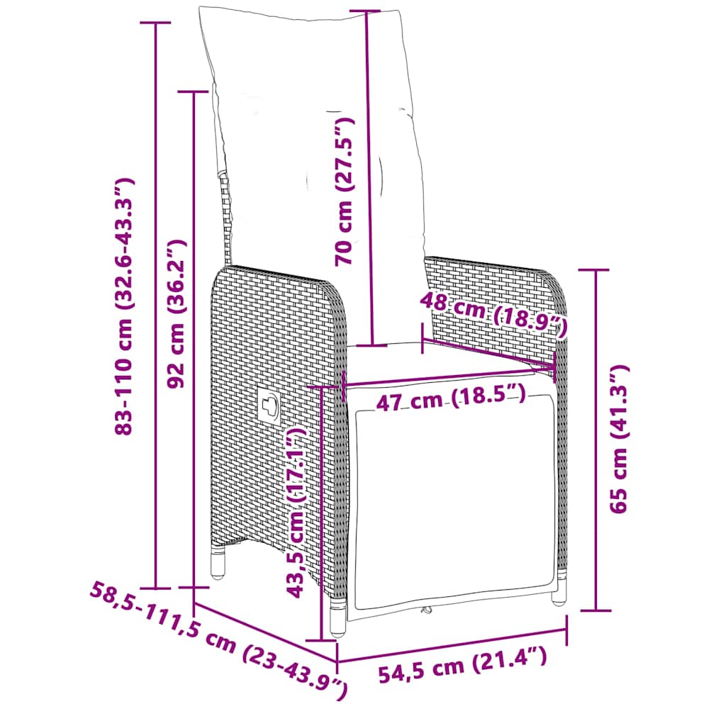 vidaXL Σετ Επίπλων Bistro Κήπου 7 τεμ Μαύρο Συνθετ. Ρατάν με Μαξιλάρια