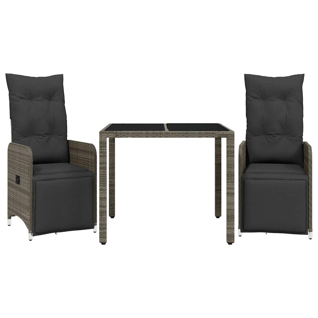 vidaXL Σετ Επίπλων Bistro Κήπου 3 τεμ Γκρι Συνθετ. Ρατάν με Μαξιλάρια