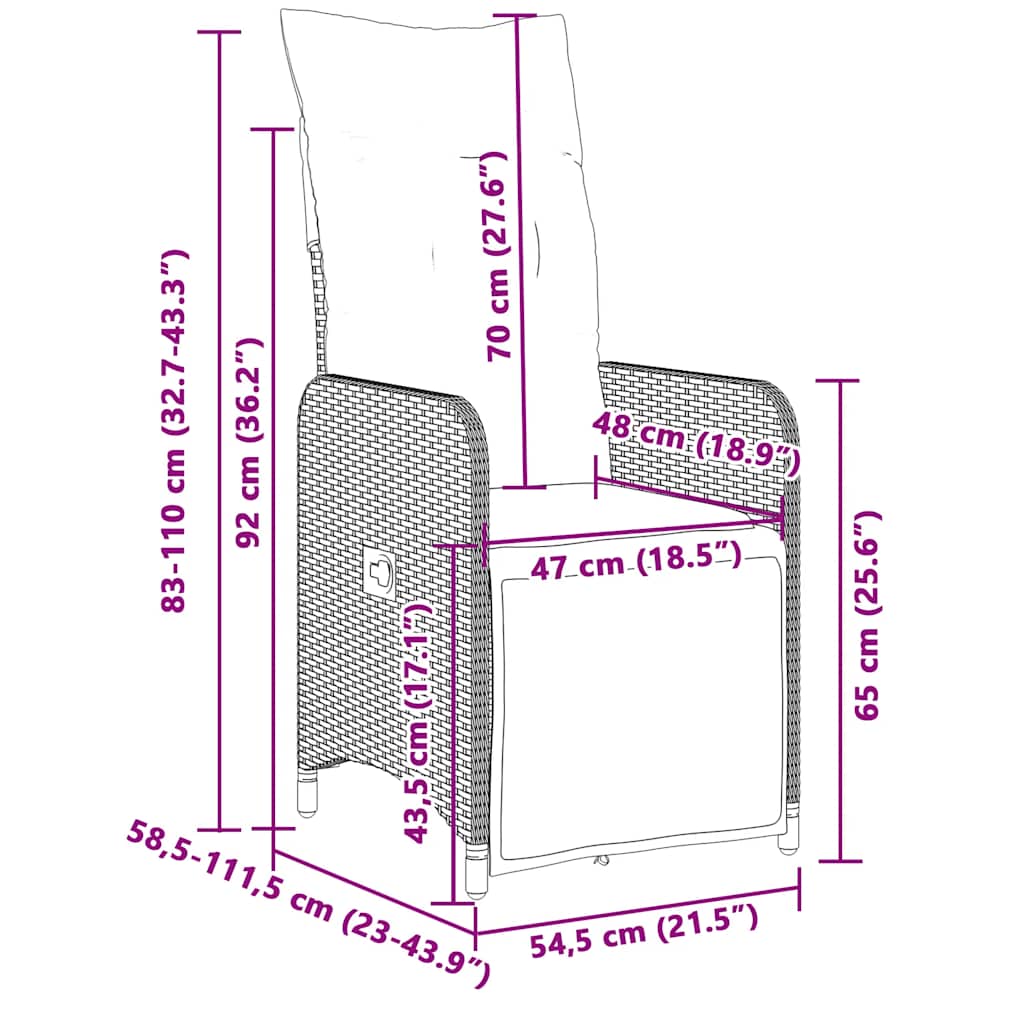 vidaXL Σετ Επίπλων Bistro Κήπου 7 τεμ. Γκρι Συνθετ. Ρατάν με Μαξιλάρια