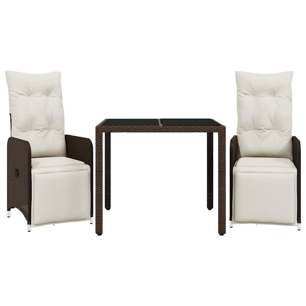 vidaXL Σετ Επίπλων Μπιστρό Κήπου 3 τεμ. Καφέ Συνθ. Ρατάν με Μαξιλάρια