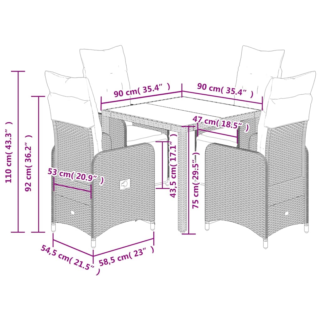 vidaXL Σετ Επίπλων Μπιστρό Κήπου 5 τεμ. Καφέ Συνθ. Ρατάν με Μαξιλάρια
