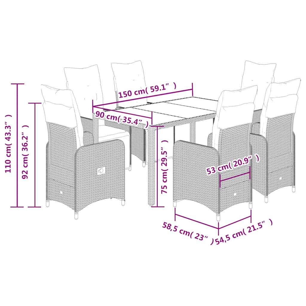 vidaXL Σετ Επίπλων Μπιστρό Κήπου 7 τεμ. Καφέ Συνθ. Ρατάν με Μαξιλάρια