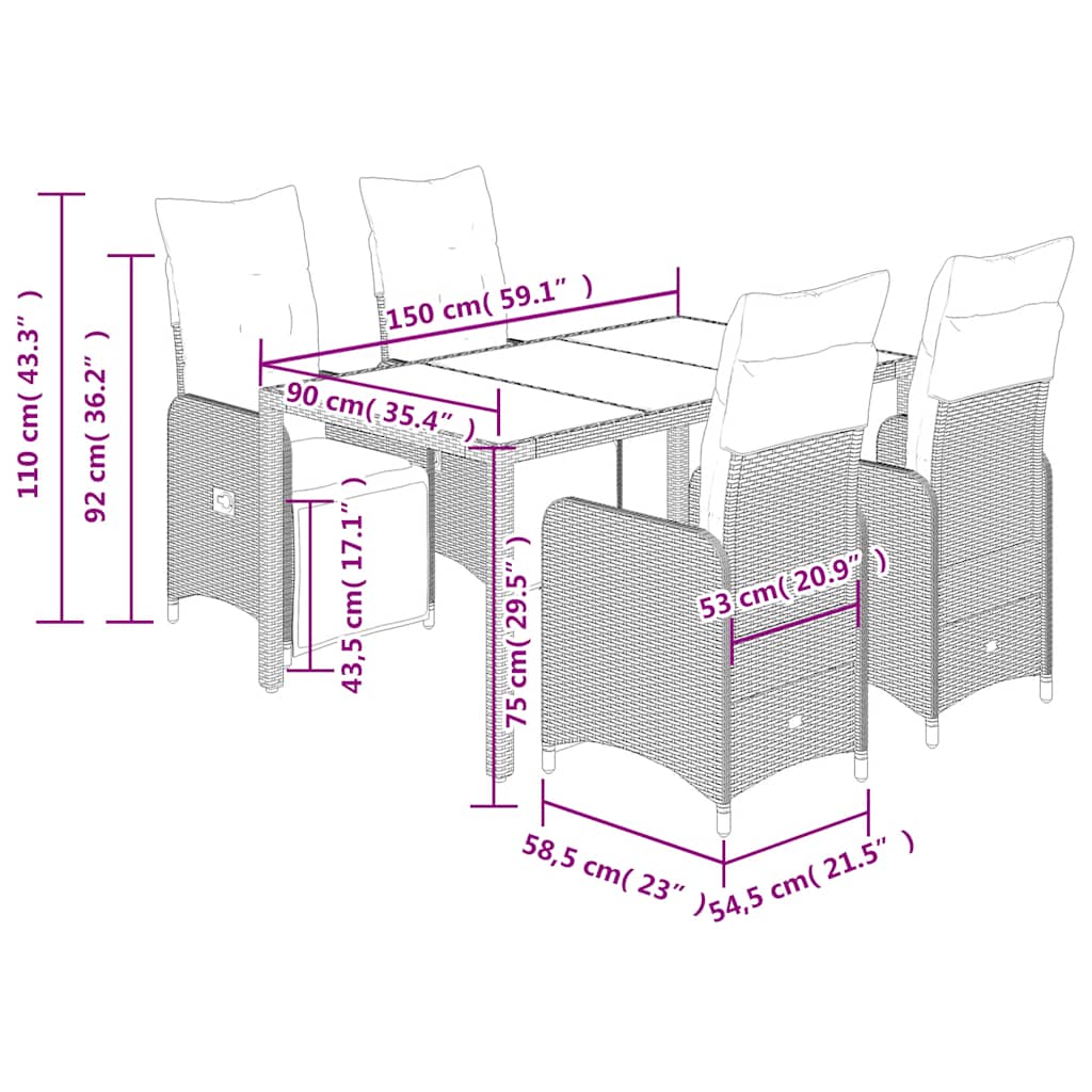 vidaXL Σετ Επίπλων Μπιστρό Κήπου 5 τεμ. Καφέ Συνθ. Ρατάν με Μαξιλάρια