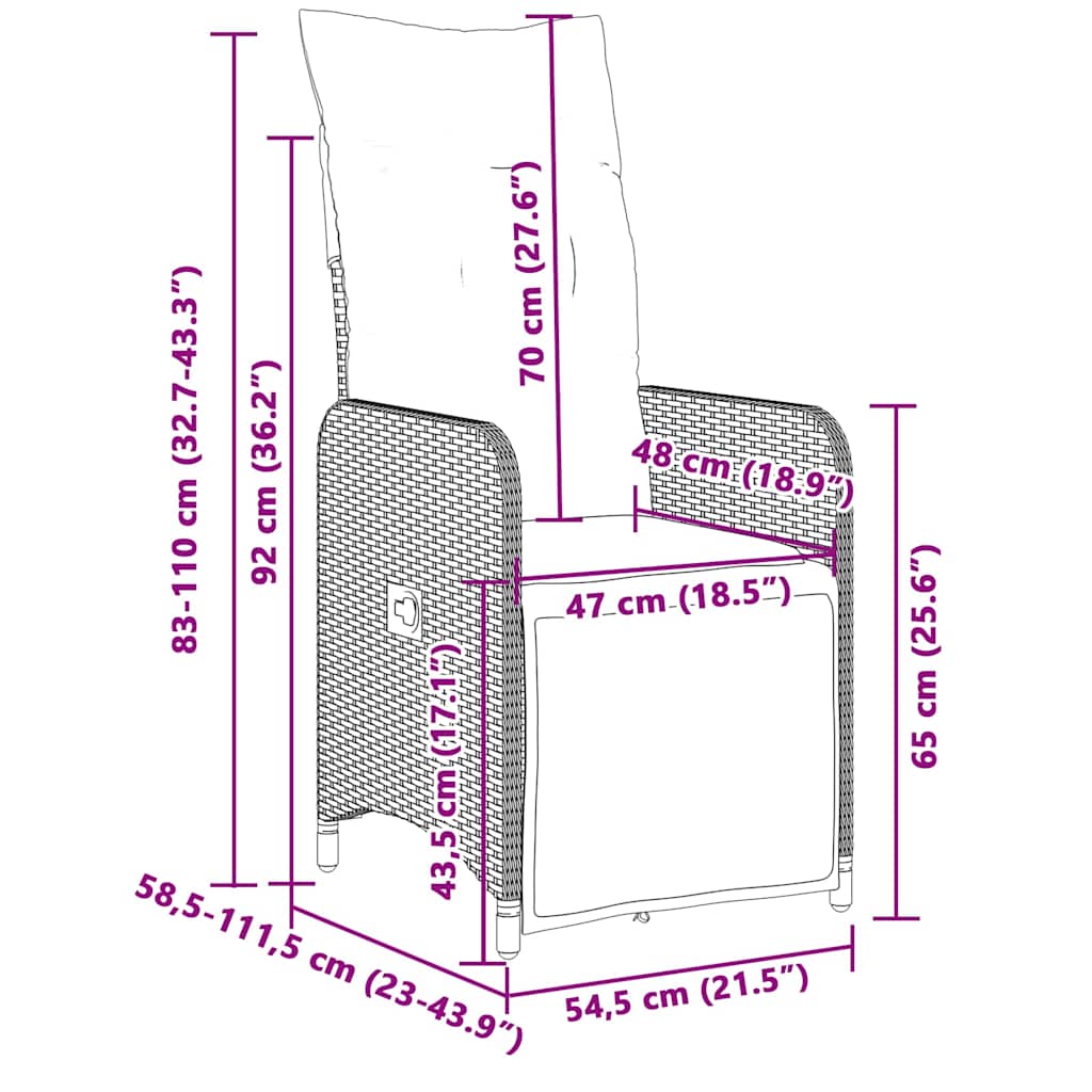 vidaXL Σετ Επίπλων Μπιστρό Κήπου 7 τεμ. Καφέ Συνθ. Ρατάν με Μαξιλάρια