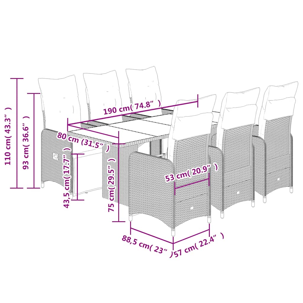 vidaXL Σετ Επίπλων Μπιστρό Κήπου 7 τεμ. Καφέ Συνθ. Ρατάν με Μαξιλάρια