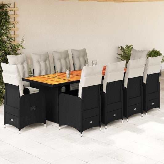 vidaXL Σετ Επίπλων Bistro Κήπου 11τεμ Μαύρο Συνθετ. Ρατάν με Μαξιλάρια