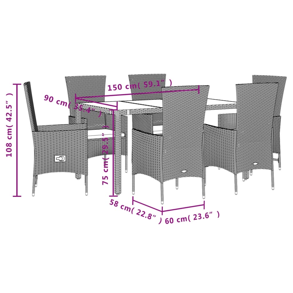 vidaXL Σετ Τραπεζαρίας Κήπου 7 τεμ. Μπεζ Συνθετικό Ρατάν με Μαξιλάρια