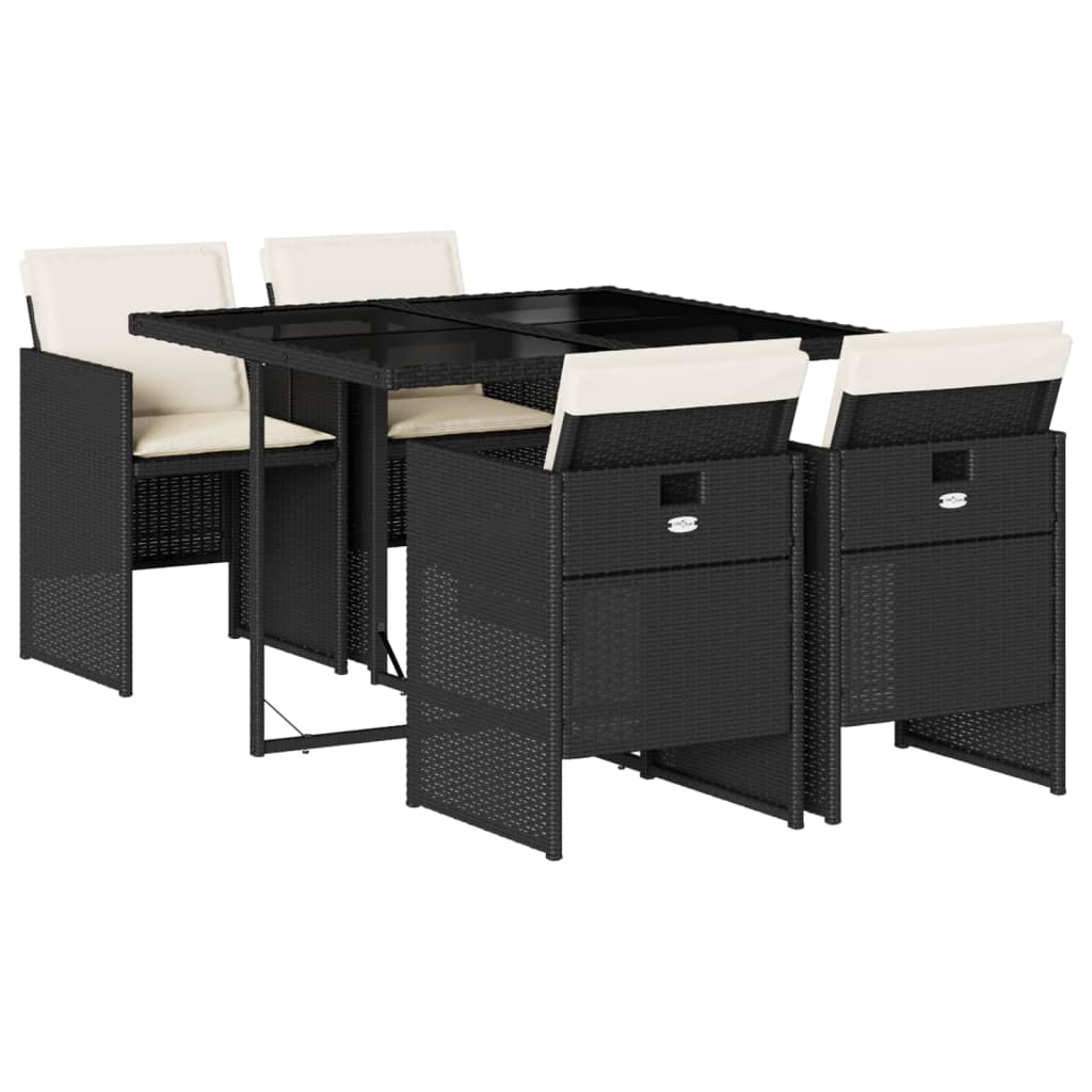 vidaXL Σετ Τραπεζαρίας Κήπου 5 Τεμαχίων Μαύρο Συνθ. Ρατάν με Μαξιλάρια