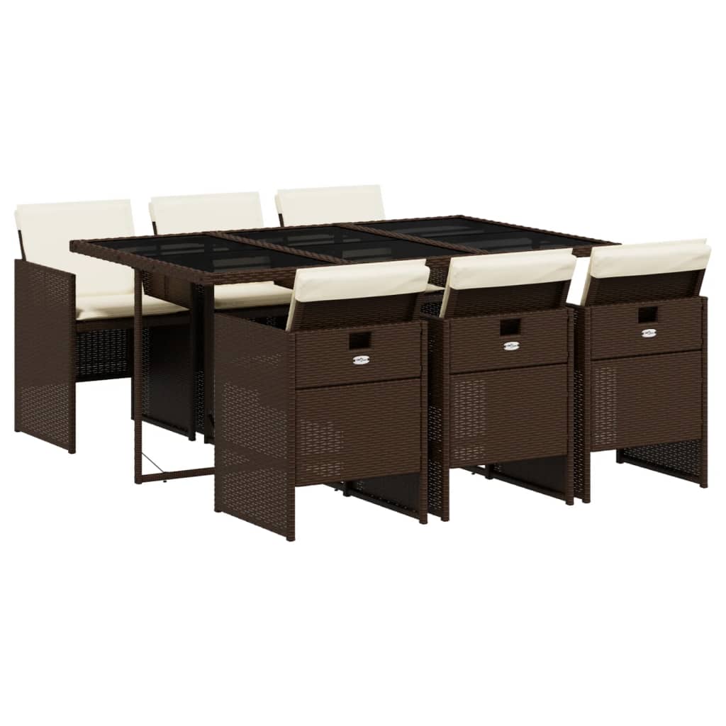 vidaXL Σετ Τραπεζαρίας Κήπου 7 τεμ. Καφέ Συνθετικό Ρατάν με Μαξιλάρια