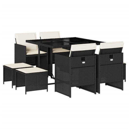 vidaXL Σετ Τραπεζαρίας Κήπου 9 τεμ Μαύρο από Συνθ. Ρατάν με Μαξιλάρια