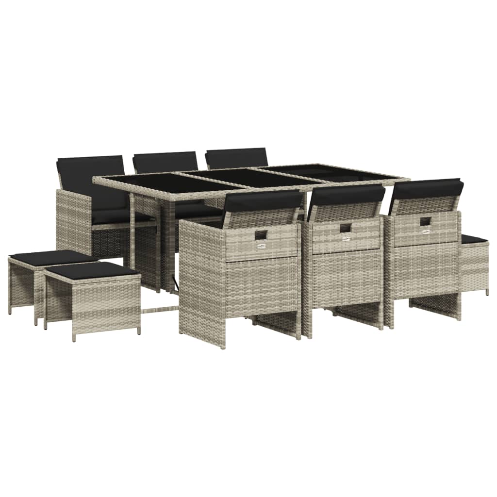 vidaXL Σετ Τραπεζαρίας Κήπου 11 τεμ. Αν. Γκρι Συνθ. Ρατάν με Μαξιλάρια