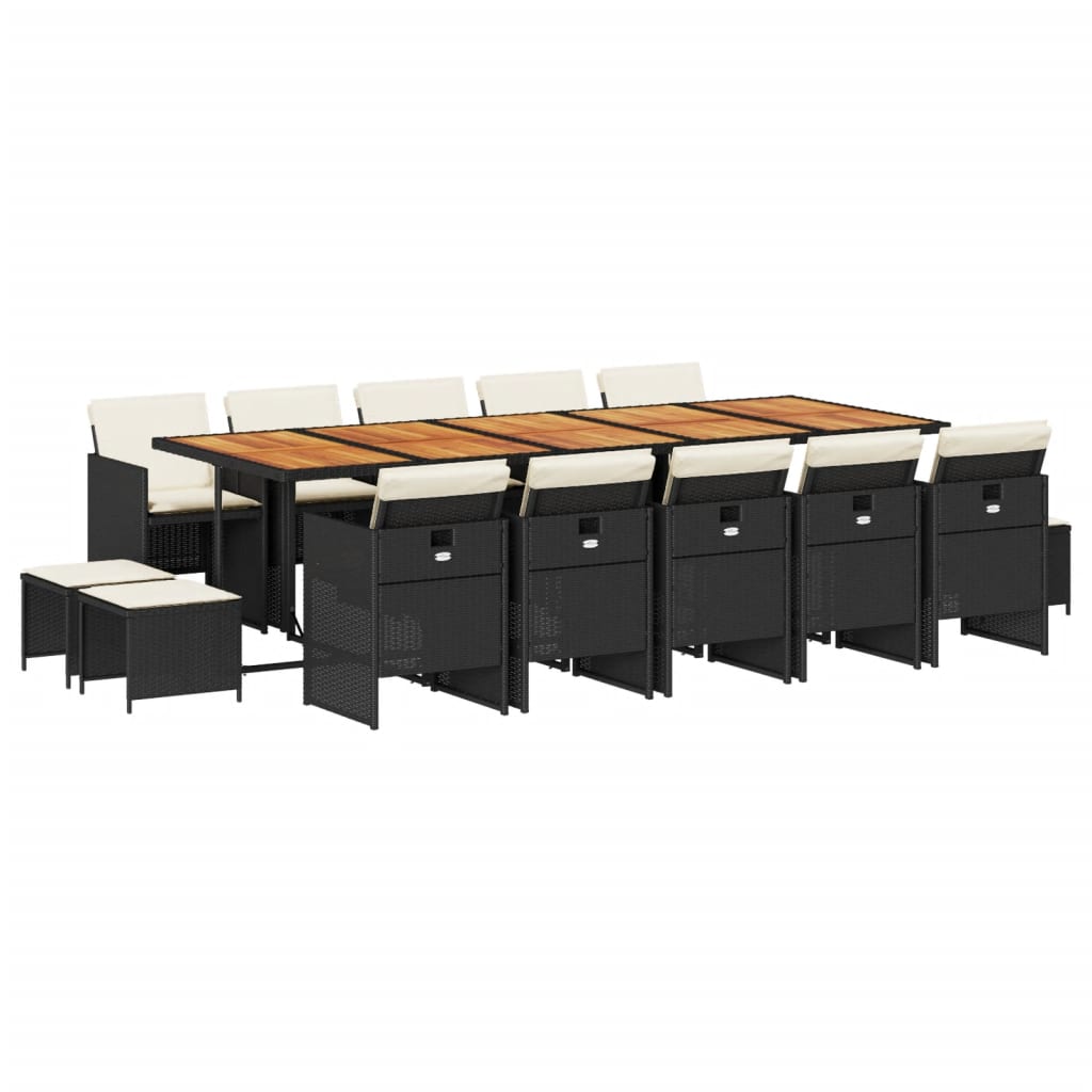 vidaXL Σετ Τραπεζαρίας Κήπου 15 τεμ Μαύρο από Συνθ. Ρατάν με Μαξιλάρια