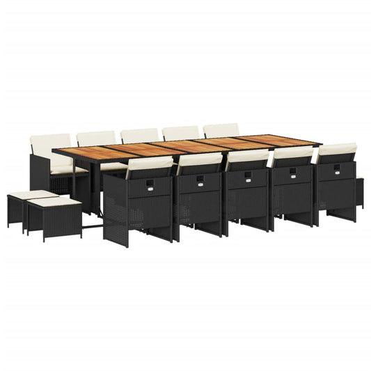 vidaXL Σετ Τραπεζαρίας Κήπου 15 τεμ Μαύρο από Συνθ. Ρατάν με Μαξιλάρια