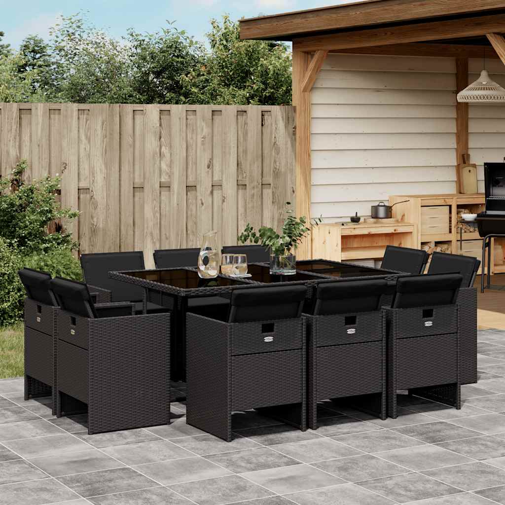 vidaXL Σετ Τραπεζαρίας Κήπου 11 τεμ Μαύρο από Συνθ. Ρατάν με Μαξιλάρια